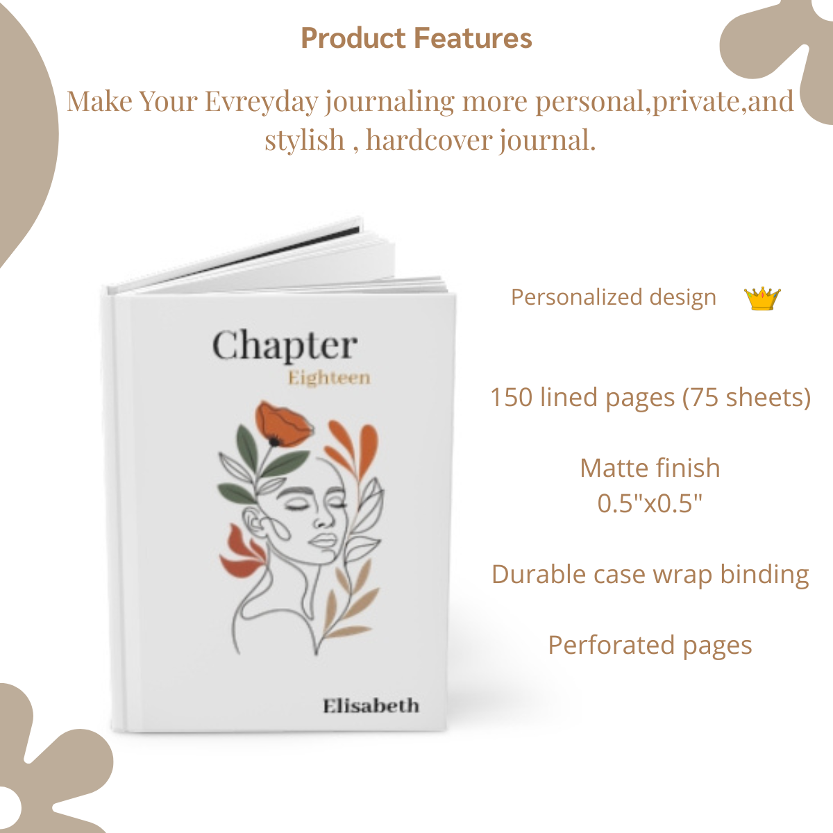 Chapter Eighteen Personalized Name Hardcover Journal, Custom 18th Birthday Notebook