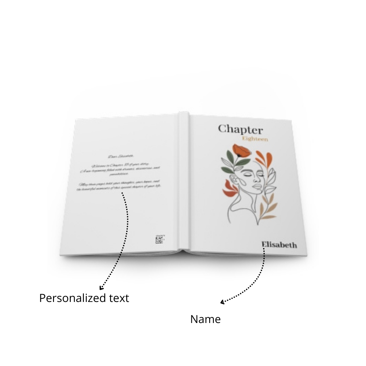 Chapter Eighteen Personalized Name Hardcover Journal, Custom 18th Birthday Notebook