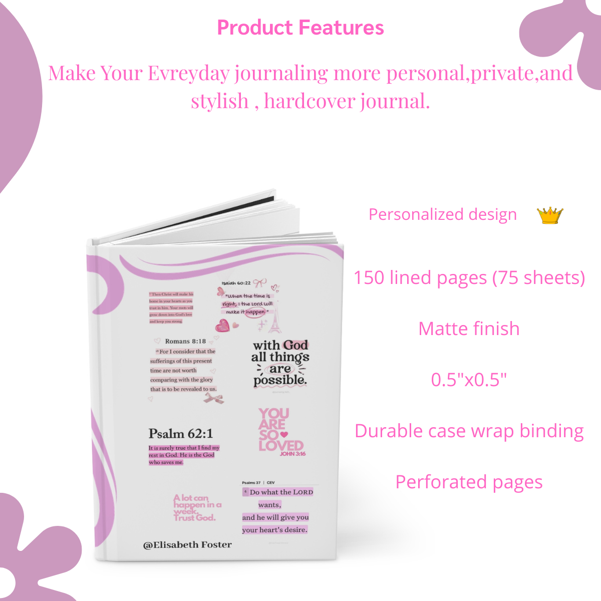 Custom Name Bible Verse Hardcover Journal