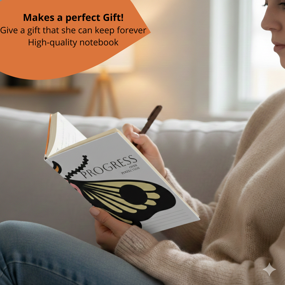 Progress Over Perfection Journal | Butterfly Illustration Hardcover Notebook