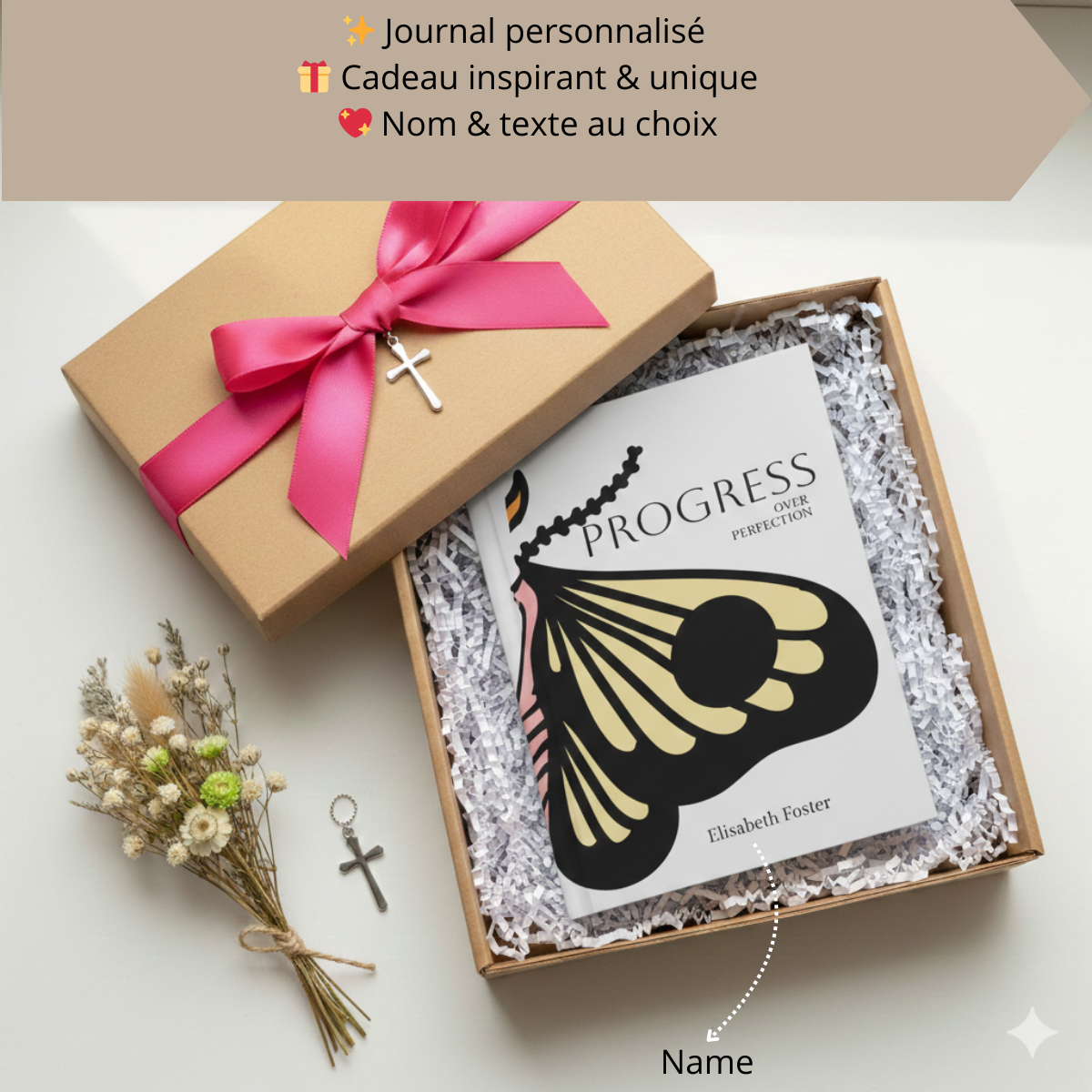 Progress Over Perfection Journal | Butterfly Illustration Hardcover Notebook