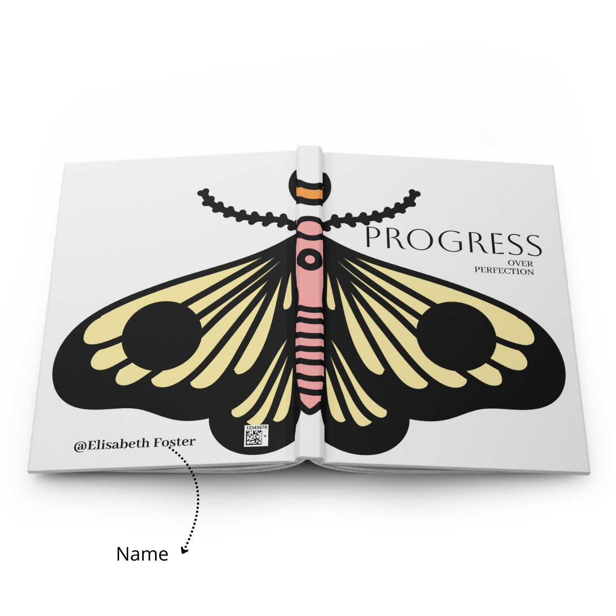 Progress Over Perfection Journal | Butterfly Illustration Hardcover Notebook