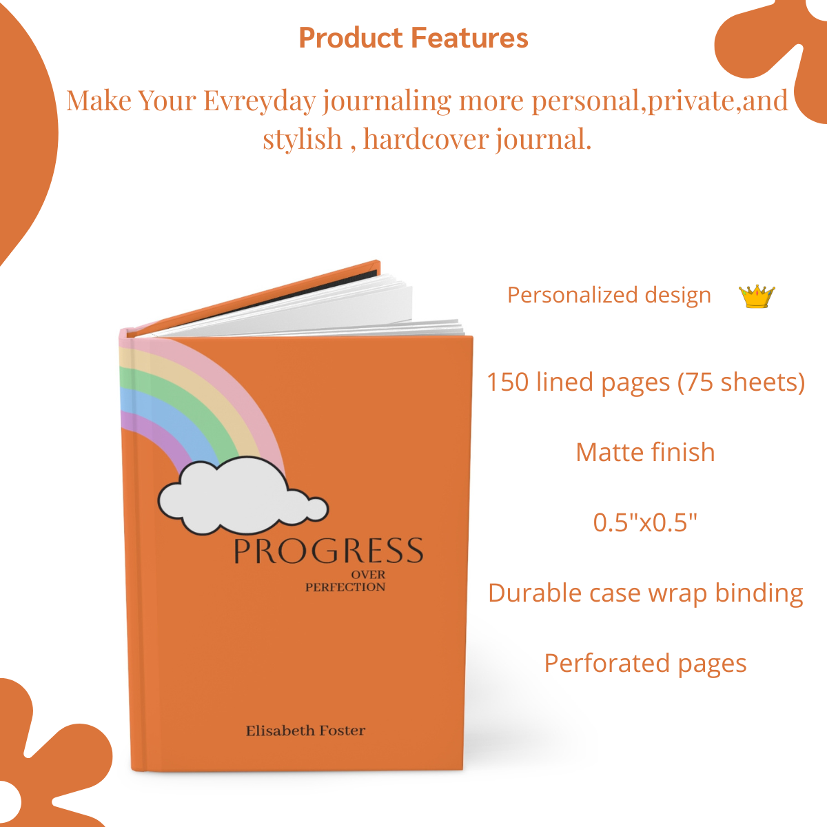 Personalized Photo Name Text Hardcover Journal | Custom Photo Name Journal