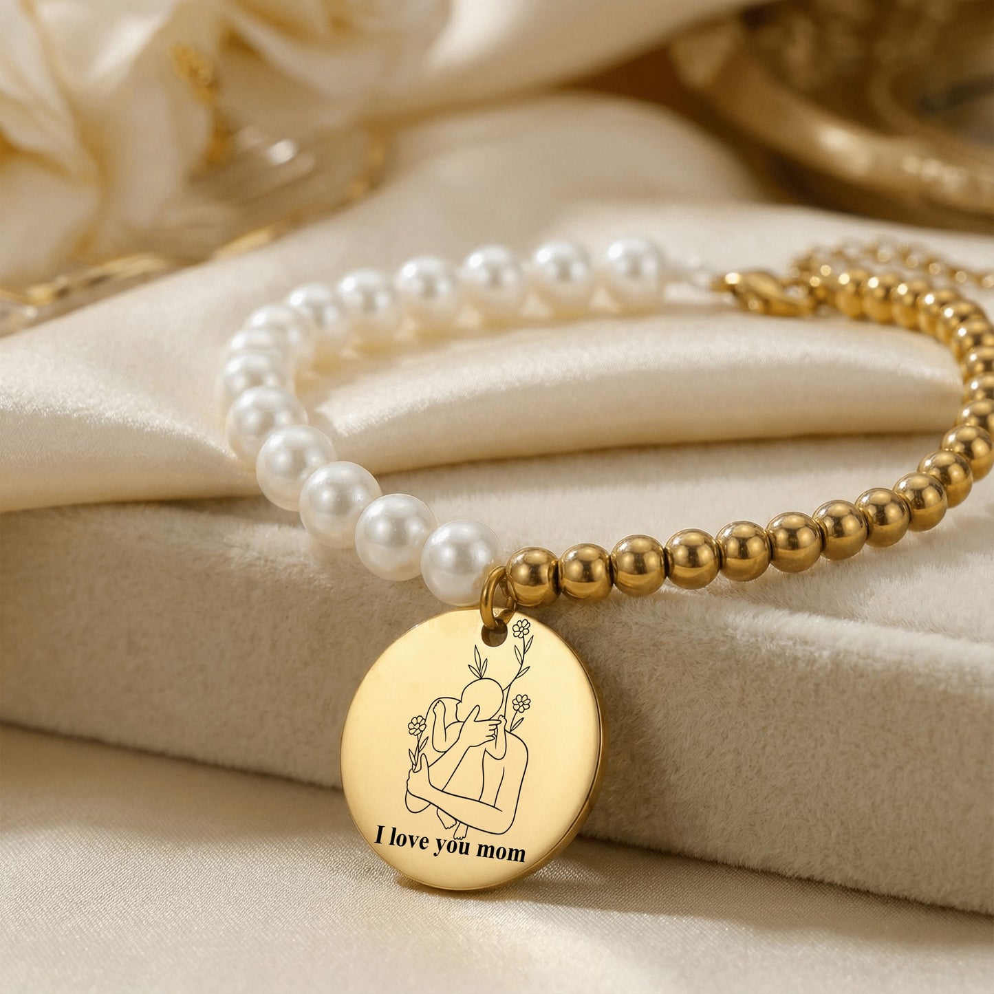Premium Pearl & Gold Coin Bracelet: Mother of Pearl