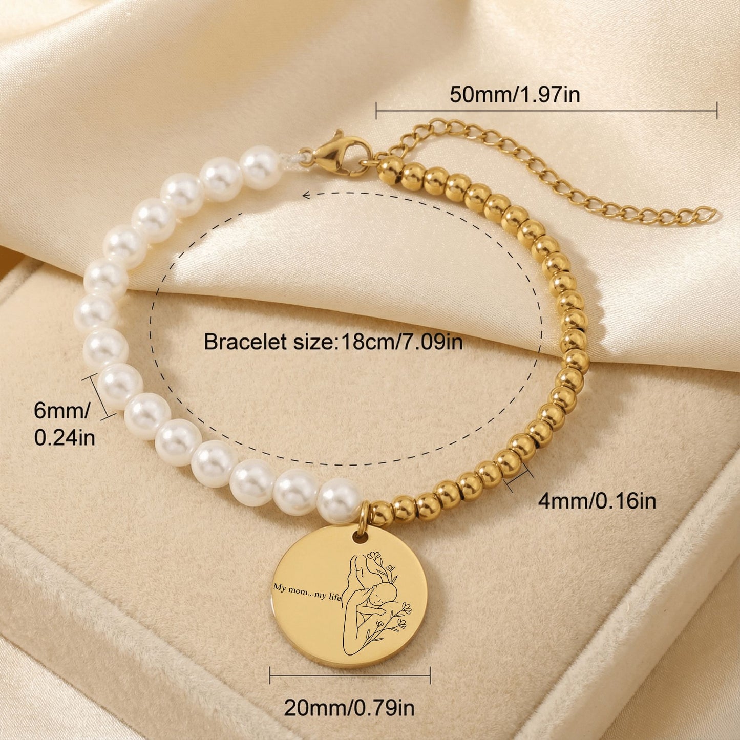 Premium Pearl & Gold Coin Bracelet: Mother of Pearl
