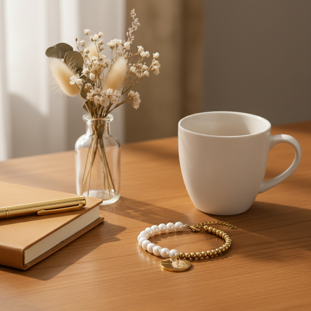 Premium Pearl & Gold Coin Bracelet: Mother of Pearl